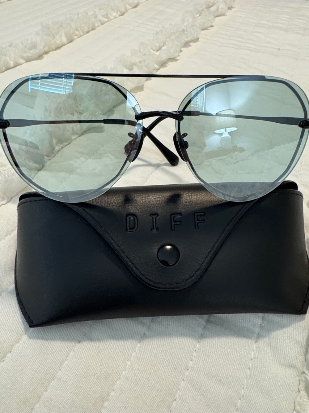 DIFF Eyewear Lenox Sunglasses w/Light Turquoise Mirrored Lenses